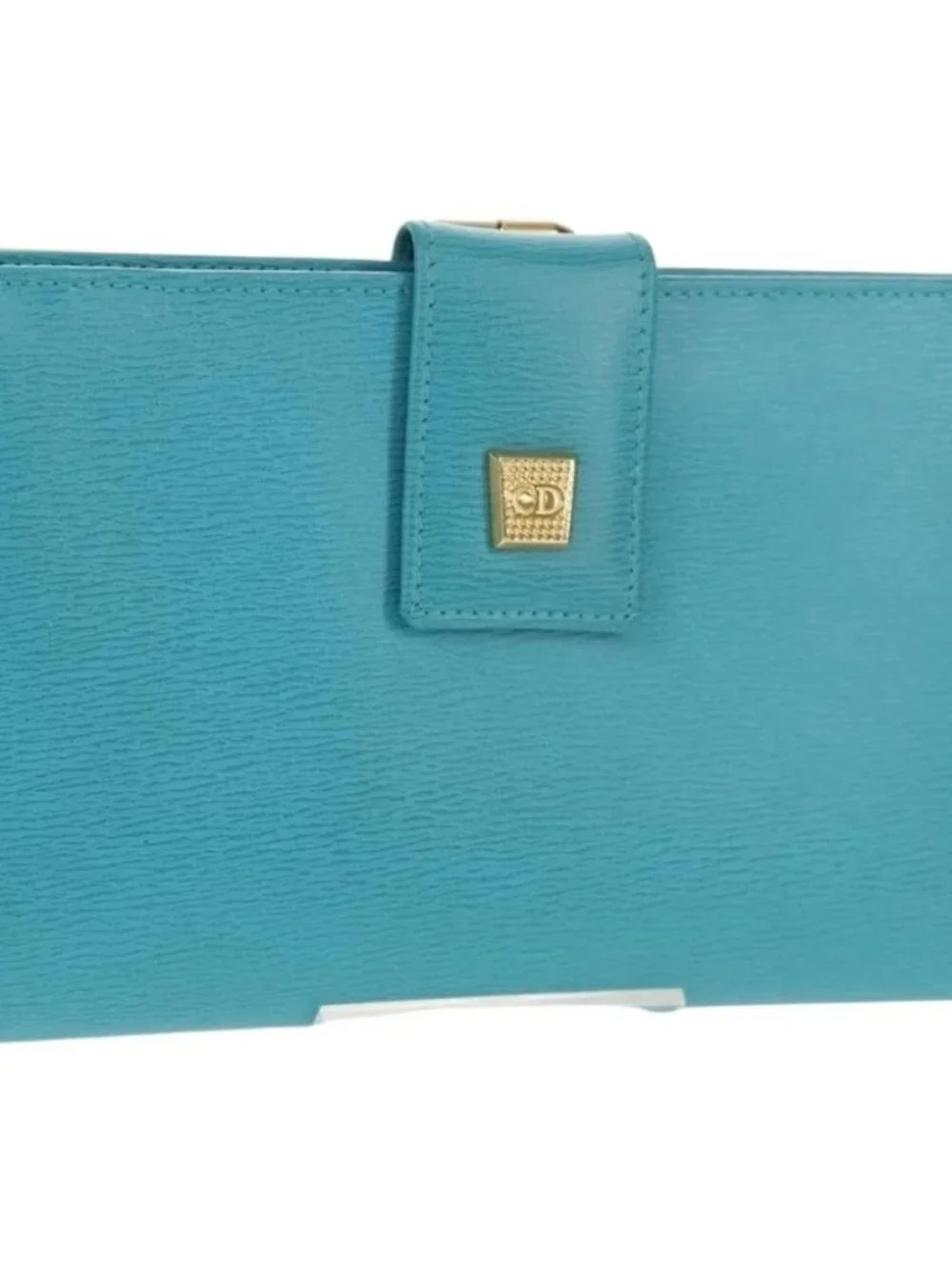 Christian Dior Long Wallet Leather Light Blue Gold Auth
